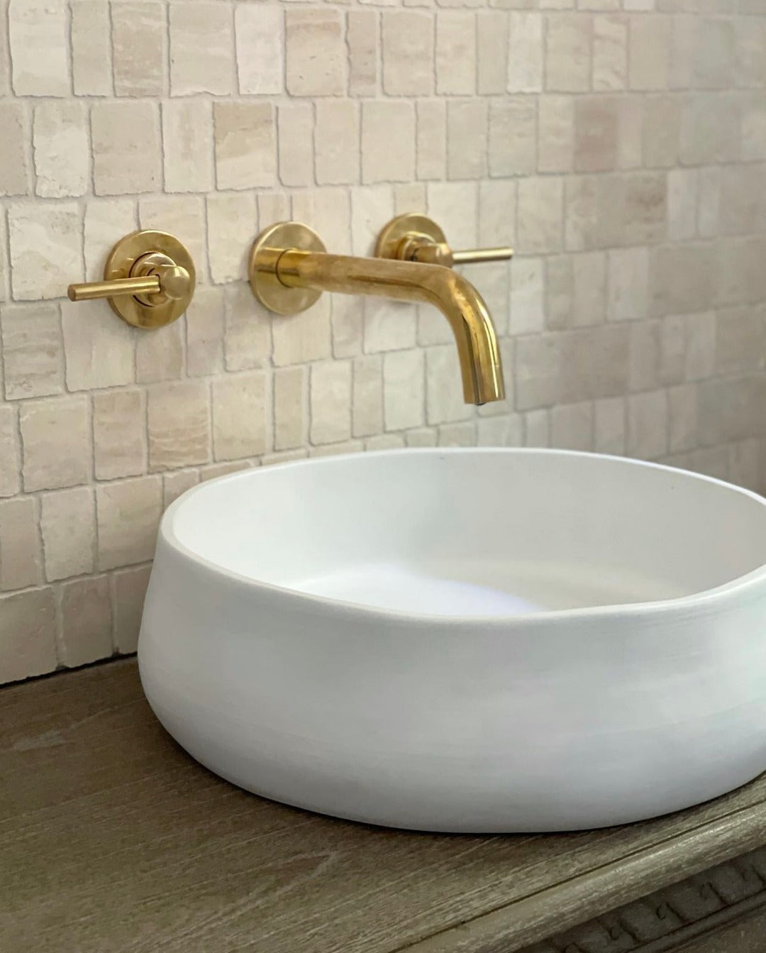 Unlacquered Brass Wall Mounted Faucet For Kitchen And Bathroom, Handcrafted Wall Mounted Faucet With Corss Handles Aqualux Bathroom Faucet