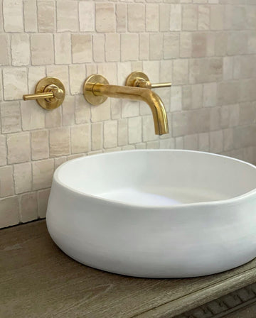 Unlacquered Brass Wall Mounted Faucet For Kitchen And Bathroom, Handcrafted Wall Mounted Faucet With Corss Handles Aqualux Bathroom Faucet