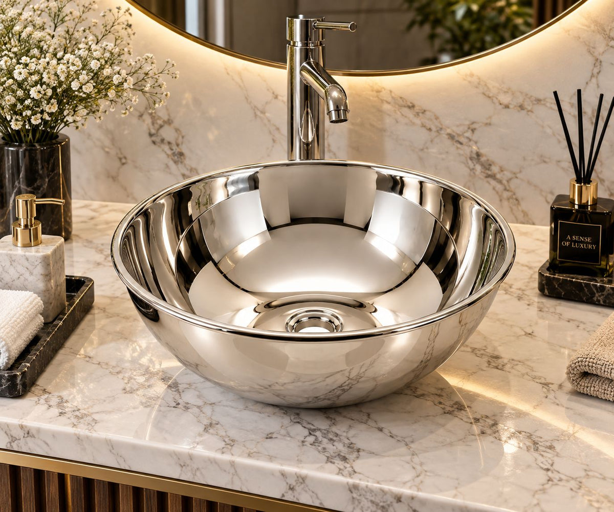 Polished Nickel Nickel-Plated Brass Vessel Sink Smooth - Brassna (view 2)
