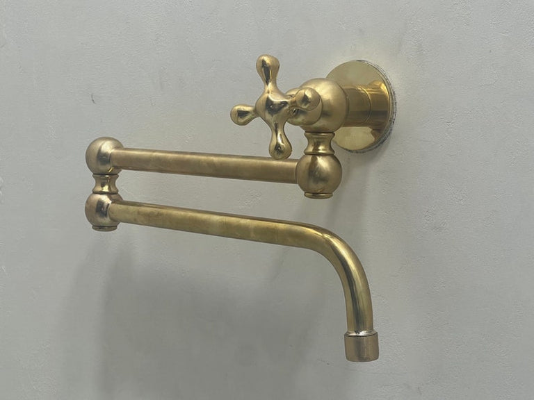 Unlacquered Brass Pot Filler Kitchen Faucet, Unlacquered Solid Brass Faucet with Cross Handle Unpainted Brass Cross Pot Filler