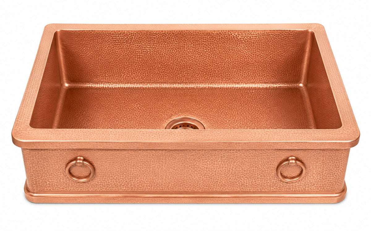 Antique Copper Solid Copper Farmhouse Sink Hammered - Brassna (view 3)