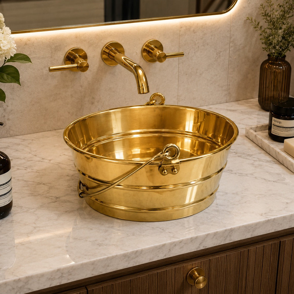 Polished Brass Solid Brass Vessel Sink Bucket - Brassna