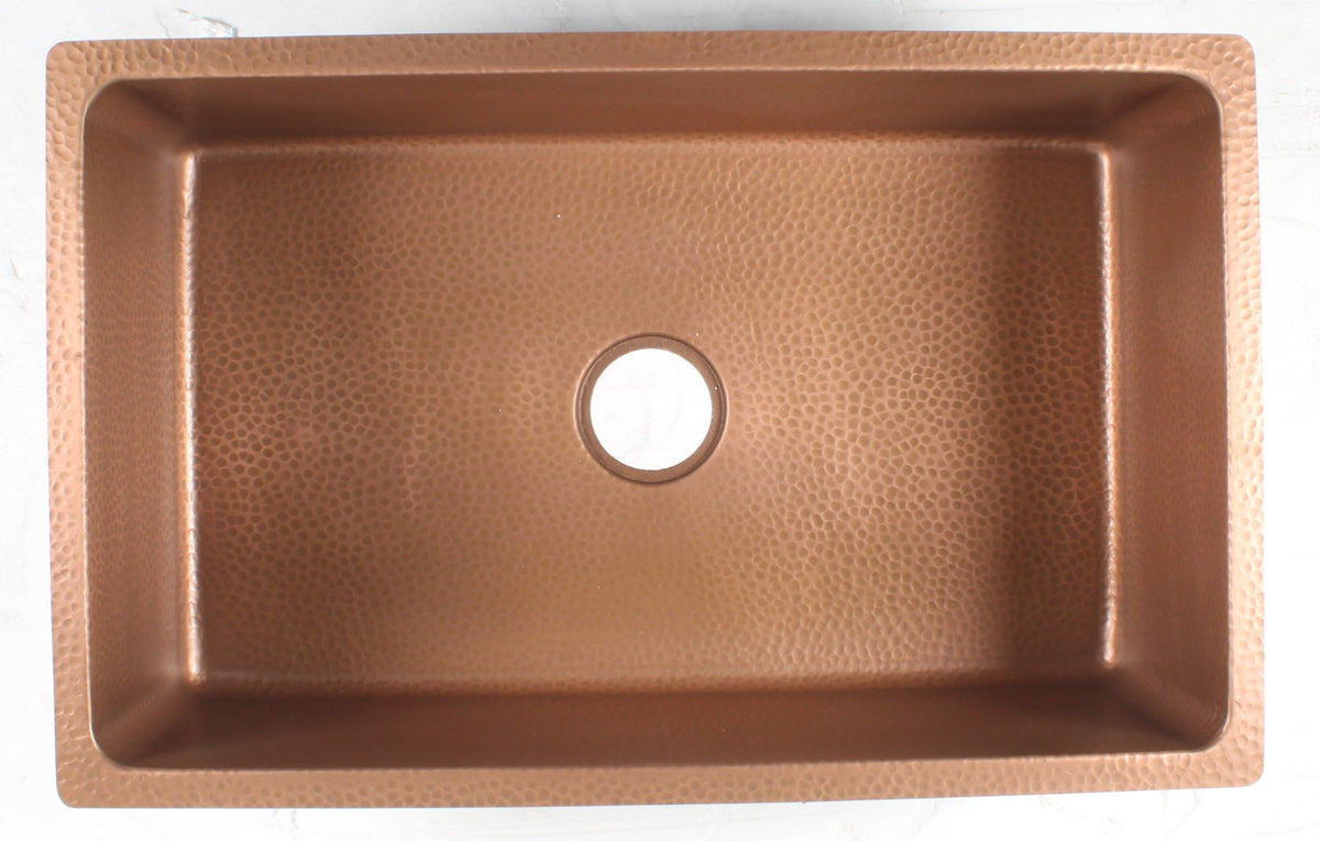 Antique Copper Solid Copper Farmhouse Sink Hammered - Brassna (view 3)