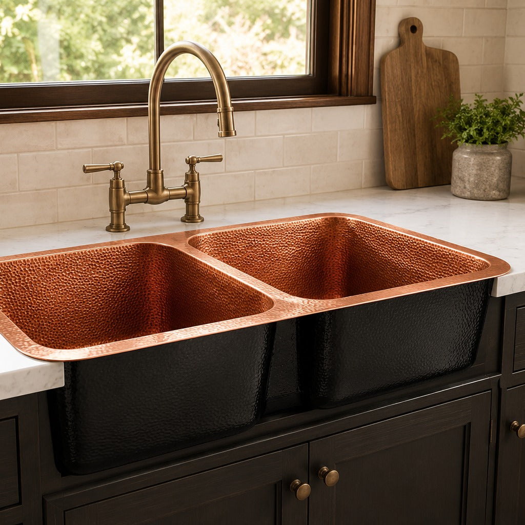 Dark Copper Solid Copper Farmhouse Sink Hammered - Brassna