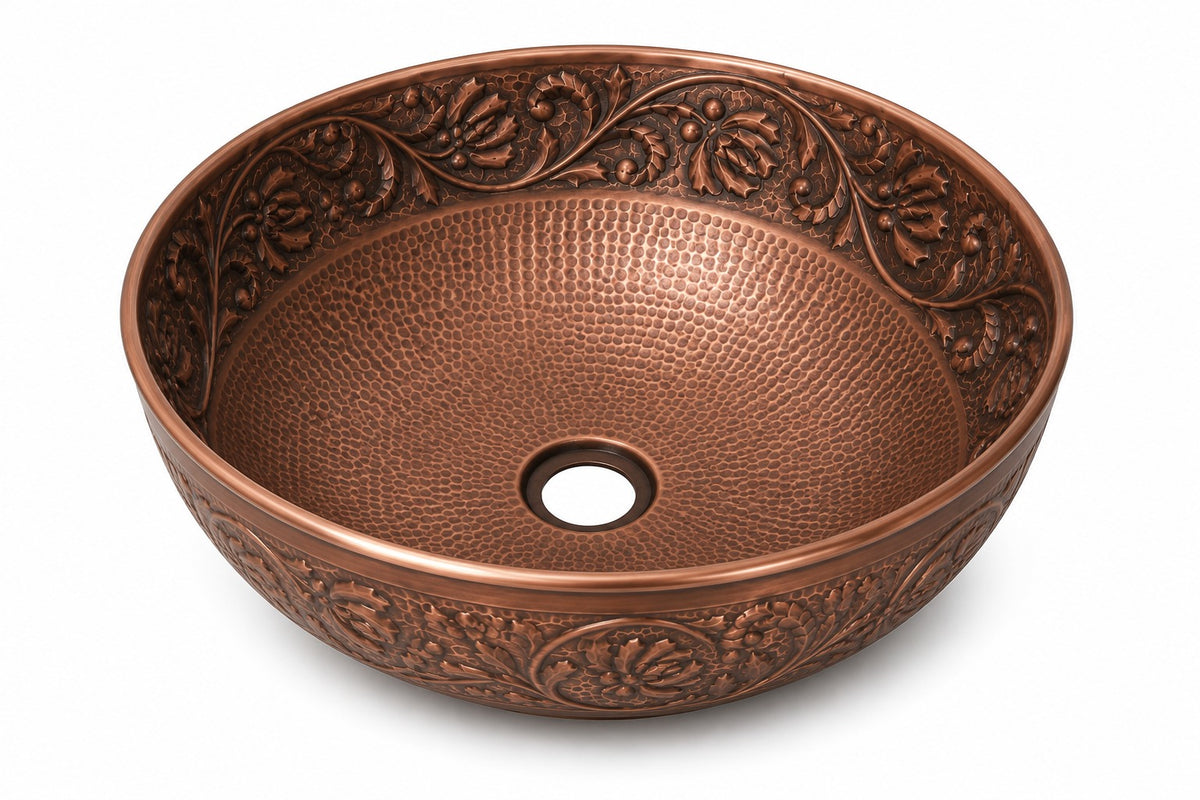 Antique Copper Solid Copper Vessel Sink Embossed - Brassna (view 5)