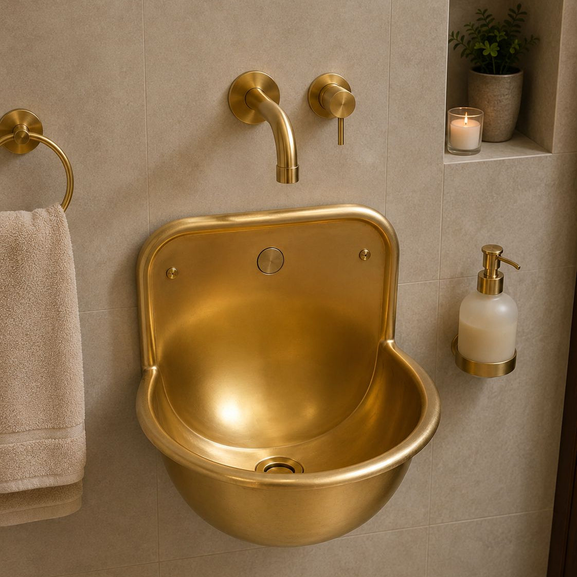 Polished Brass Solid Brass Wall-Mount Basin Smooth - Brassna