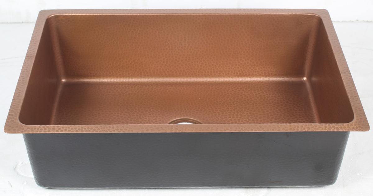 Antique Copper Solid Copper Farmhouse Sink Hammered - Brassna (view 4)