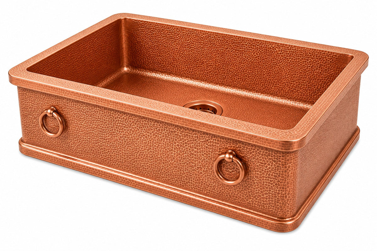 Antique Copper Solid Copper Farmhouse Sink Hammered - Brassna (view 5)