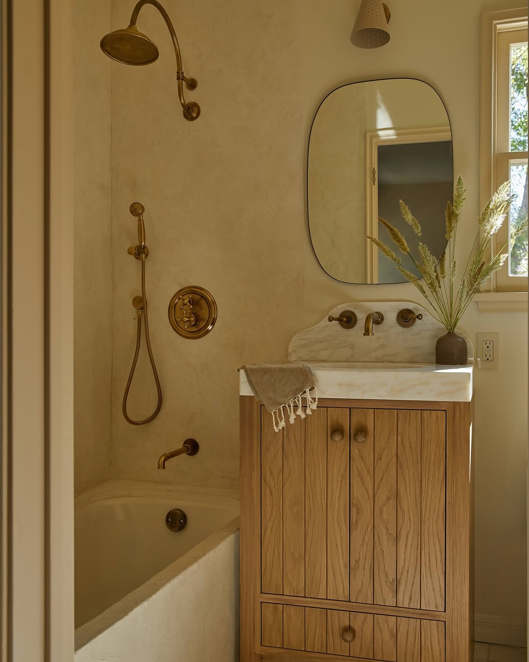 Unlacquered Brass Thermostatic Shower Set with Cross Handles