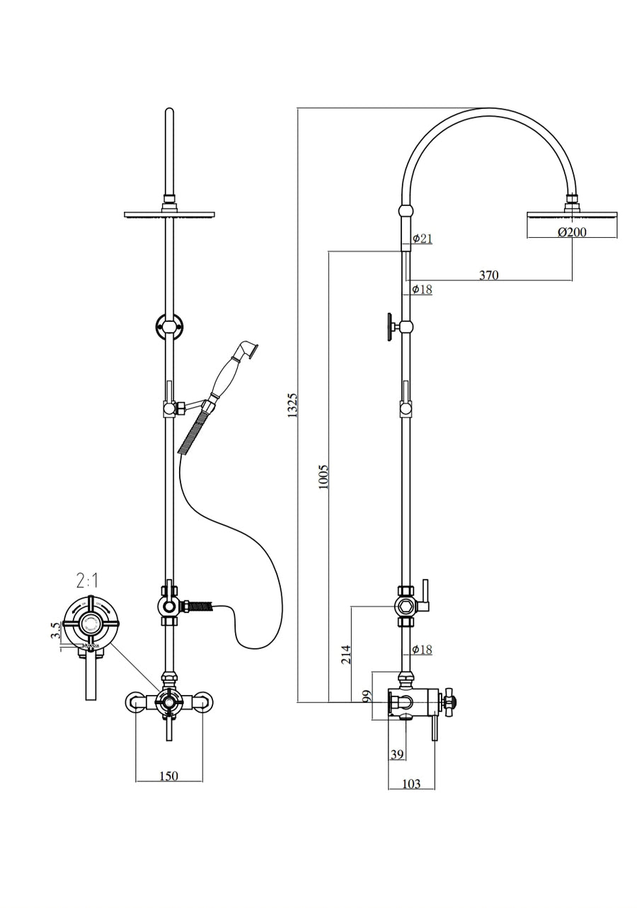 Traditional Dual Control Exposed Thermostatic Shower Set