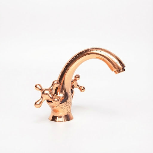 Handcrafted Solid Brass Engraved Copper Bathroom Faucet Bathroom Faucet - Detail View | Brassna