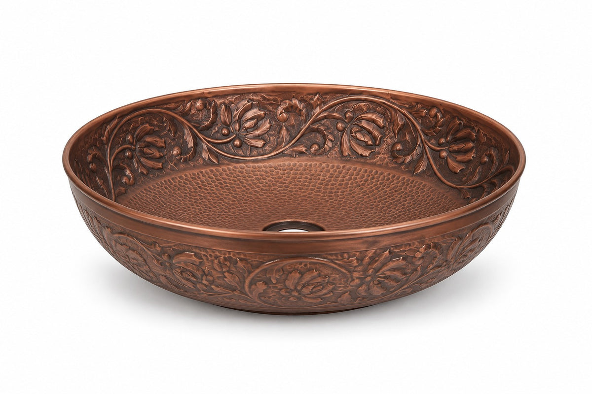 Antique Copper Solid Copper Vessel Sink Embossed - Brassna (view 3)