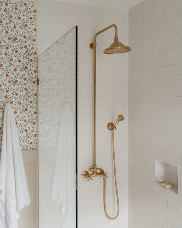 Unlacquered Brass Exposed shower Head with Handheld, Brass Shower System, Dome Shower Head Glamour Shower Set SP