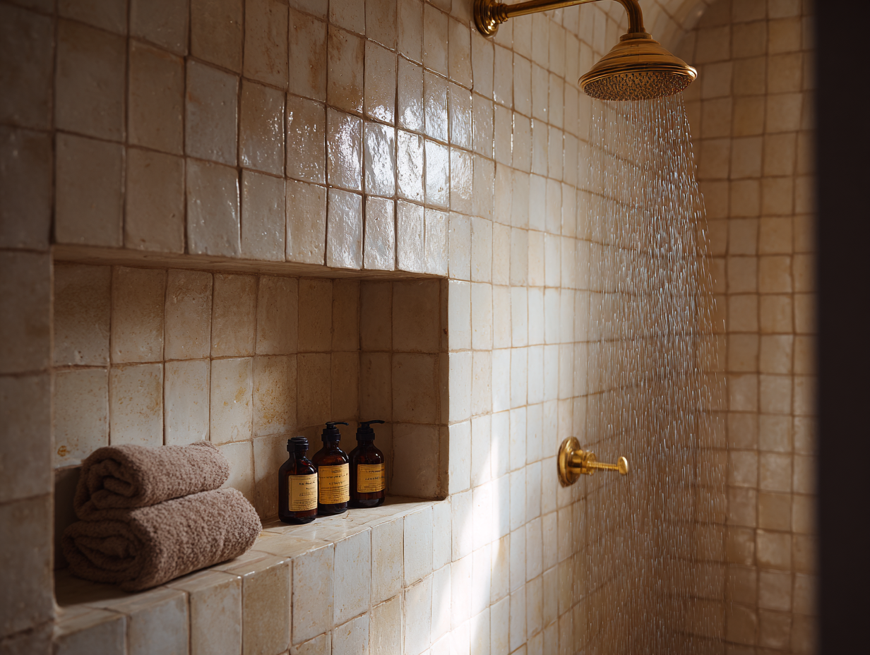 Solid brass exposed rainfall shower system handcrafted by Brassna