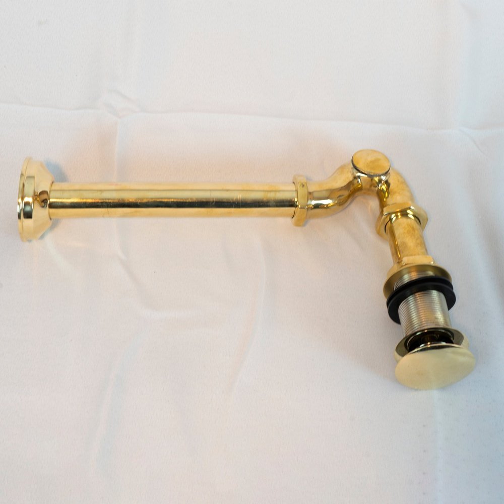 1-1/4" Brass P-Trap with Push Up Drain, Brass Siphon - Brassna