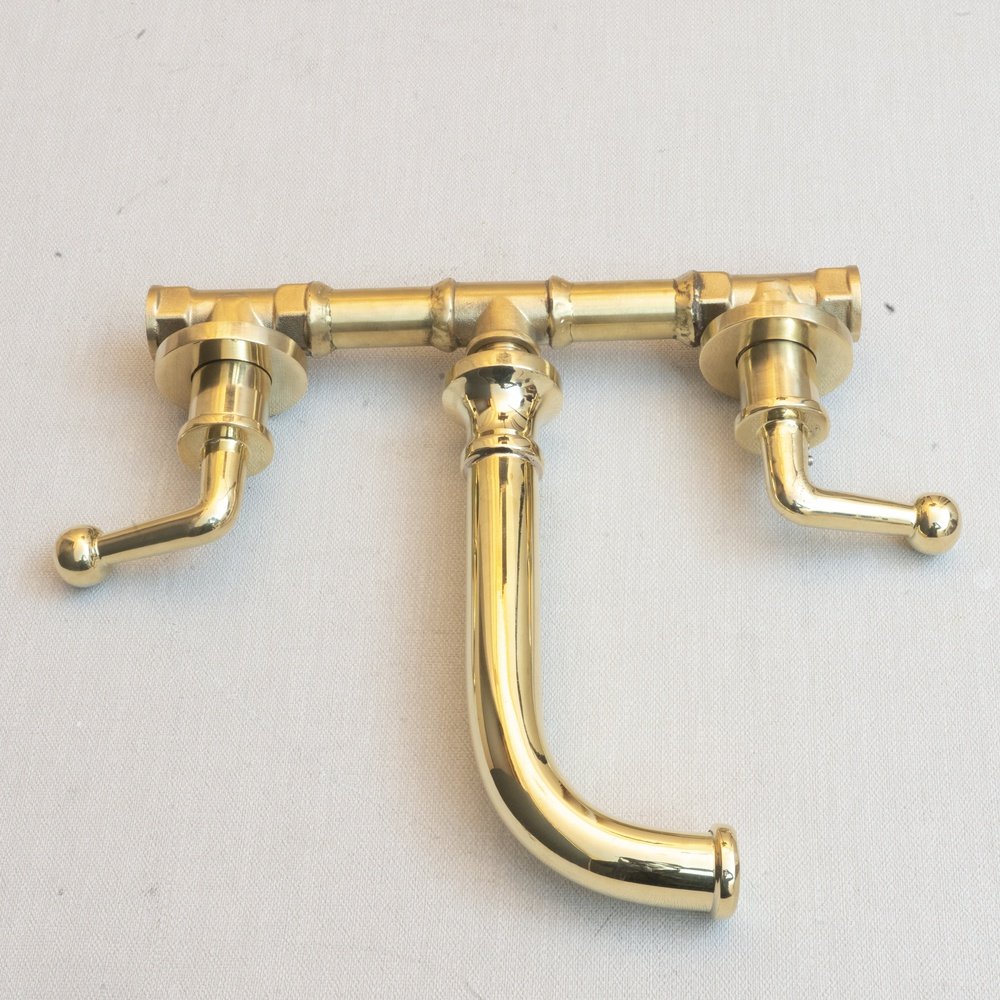 Handcrafted Unlacquered Brass Wall Mounted Faucet, Brass Faucet For Kitchen And Bathroom Handcrafted Unlacquered Brass Wall Mounted Faucet