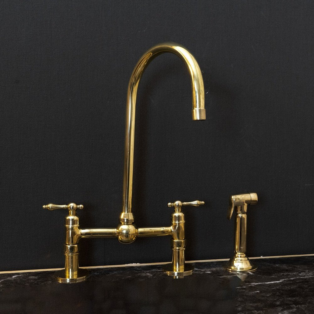 Unlacquered Brass Bridge Kitchen Faucet With Ball Center And Lever Handles Unlacquered Brass Bridge Lever Handles