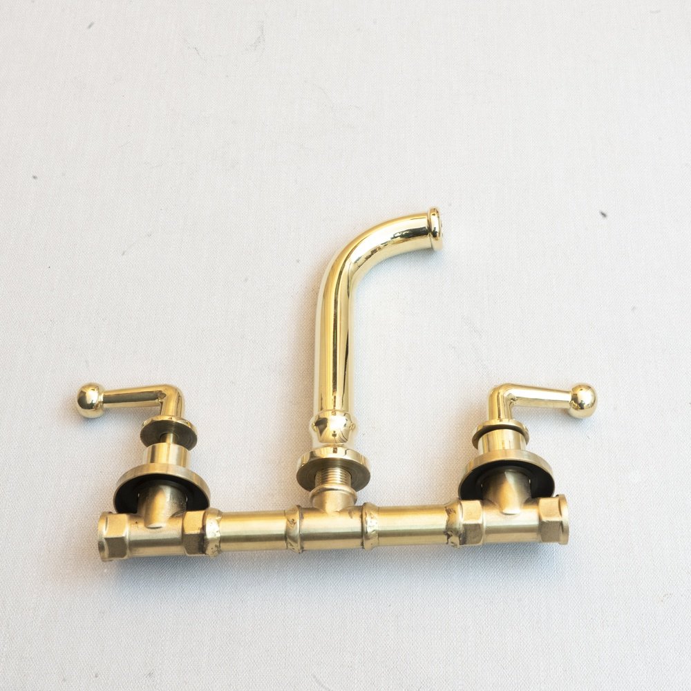 Handcrafted Unlacquered Brass Wall Mounted Faucet, Brass Faucet For Kitchen And Bathroom Handcrafted Unlacquered Brass Wall Mounted Faucet