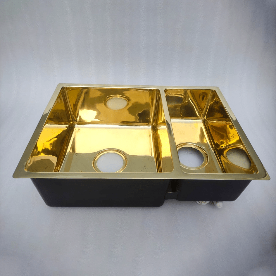 29" Unlacquered Brass Workstation Sink - Double Bowl - Brassna