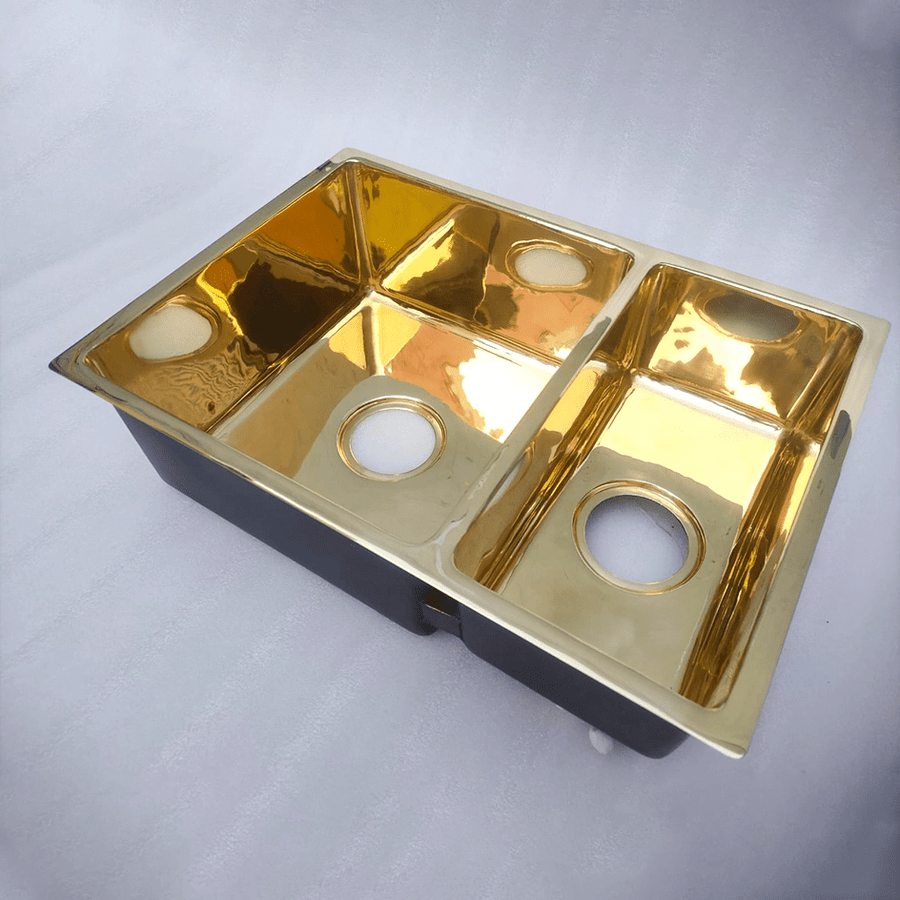 29" Unlacquered Brass Workstation Sink - Double Bowl - Brassna