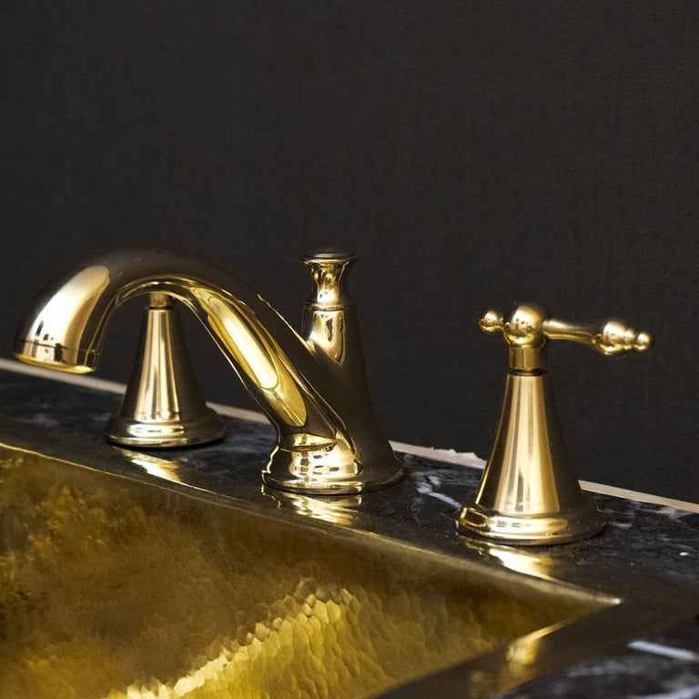Unlacquered Brass 3 Holes Bathroom Faucet, Deck Mounted 3 Holes Bathroom Faucet Royal Brass Vanity Faucet