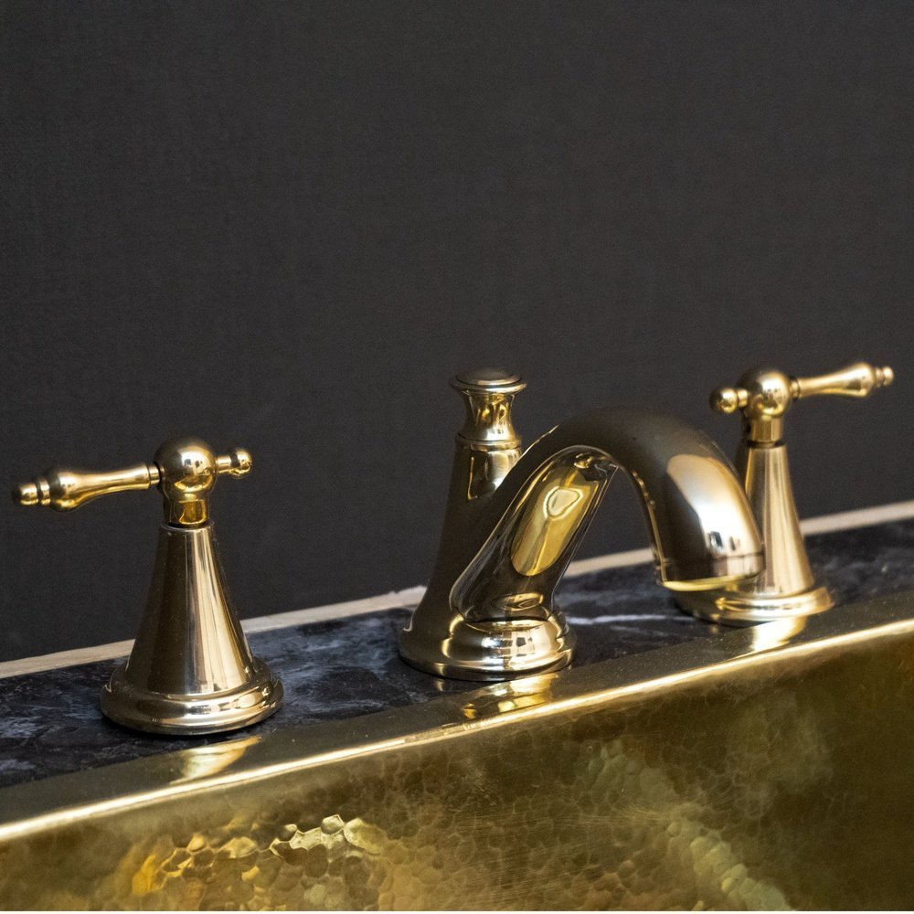 Unlacquered Brass 3 Holes Bathroom Faucet, Deck Mounted 3 Holes Bathroom Faucet Royal Brass Vanity Faucet
