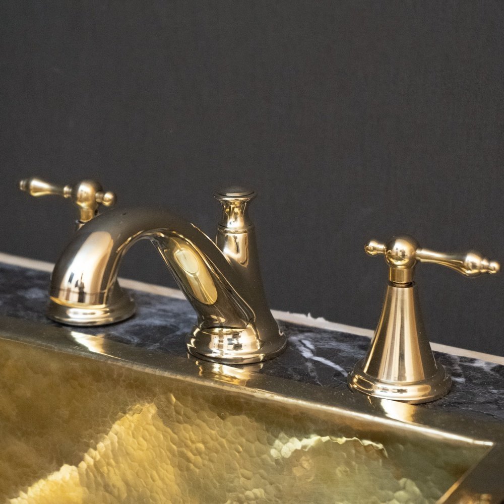 Unlacquered Brass 3 Holes Bathroom Faucet, Deck Mounted 3 Holes Bathroom Faucet Royal Brass Vanity Faucet