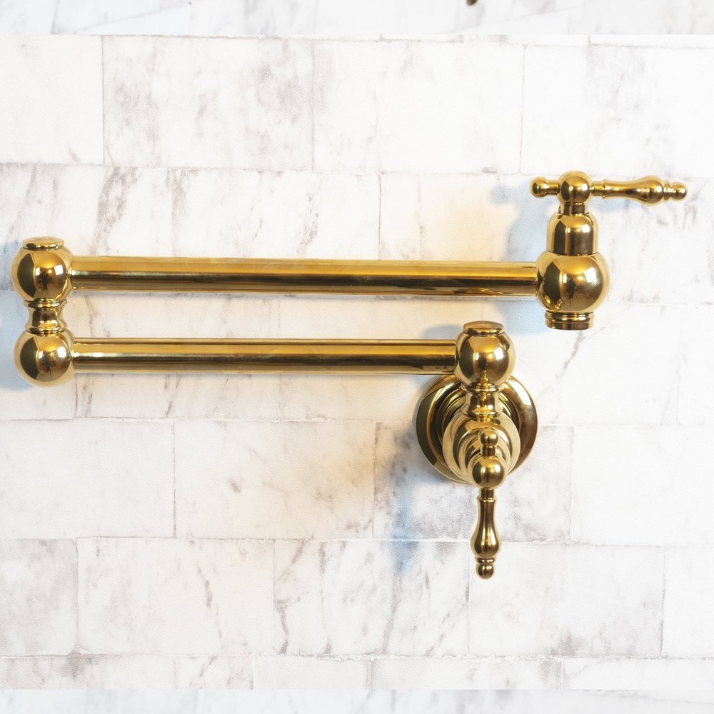 Unlacquered Brass Pot Filler Kitchen Faucet, Unlacquered Solid Brass Faucet with Lever Handle Anina Pot Filler SP
