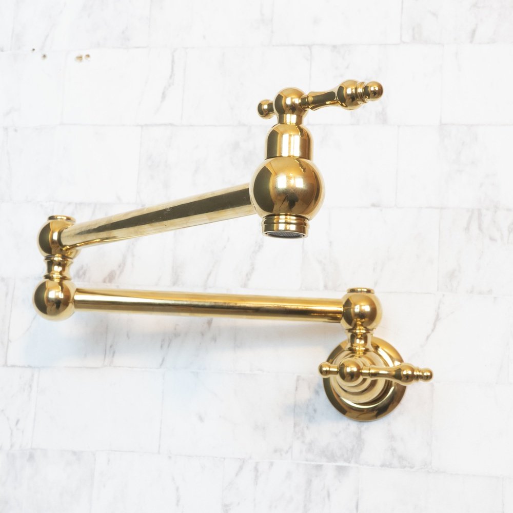 Unlacquered Brass Wall Mount Pot Filler Faucet Extended Over Stove