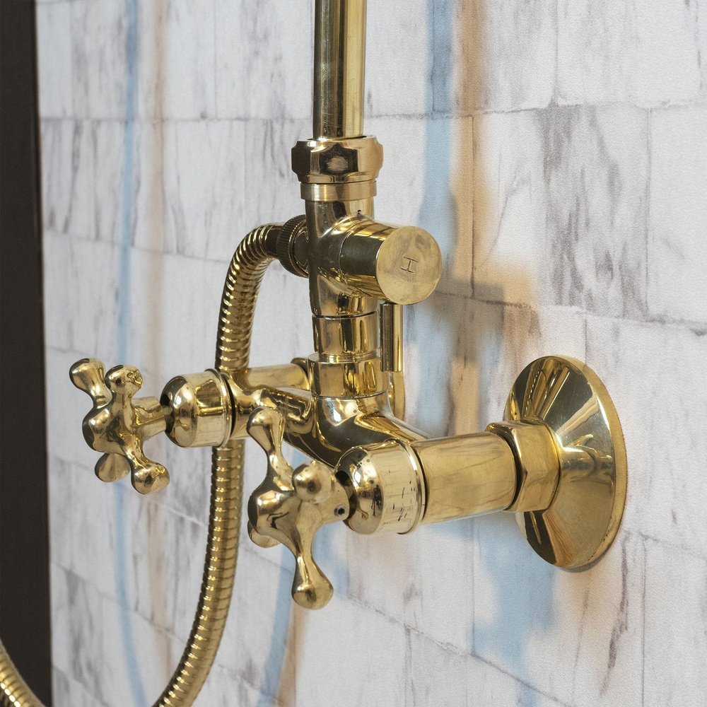Antique Brass Exposed shower Head with Handheld, Brass Shower System, Round Shower Head BrillianceLine Exposed shower Set