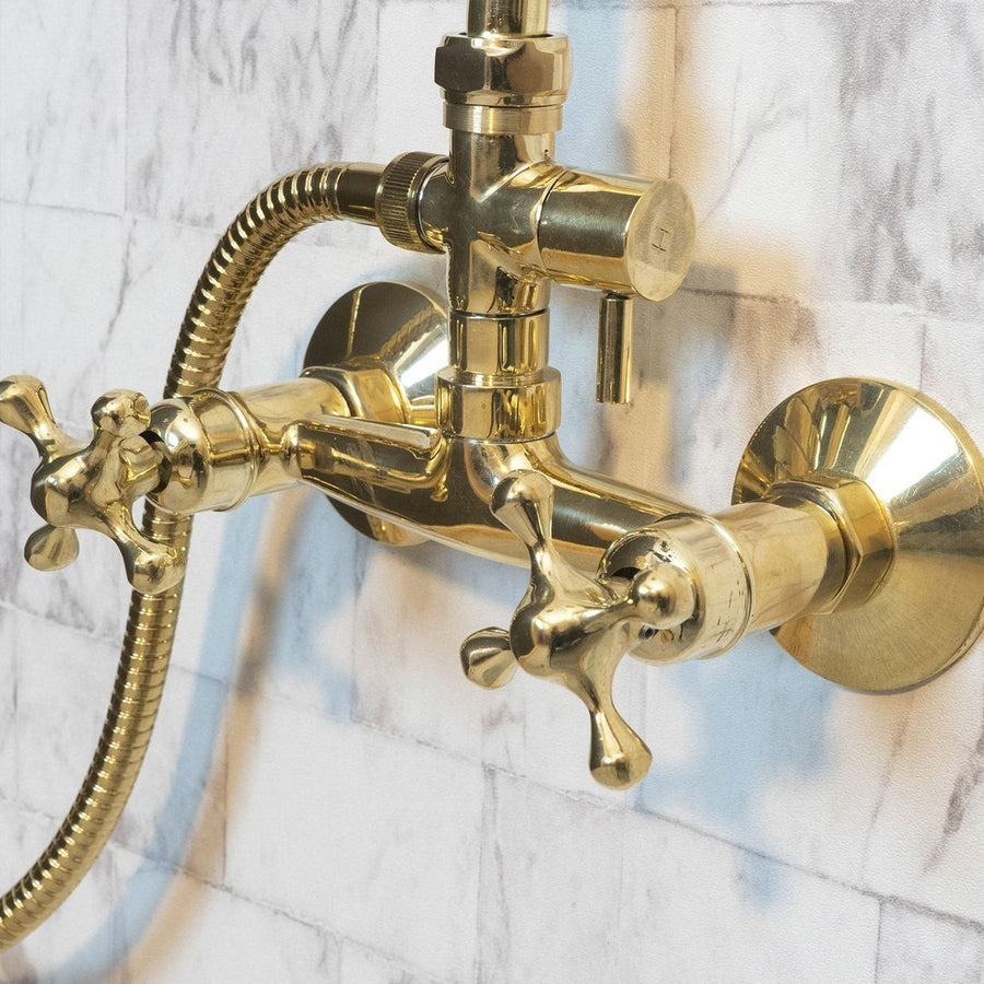 Antique Brass Exposed shower Head with Handheld, Brass Shower System, Round Shower Head BrillianceLine Exposed shower Set