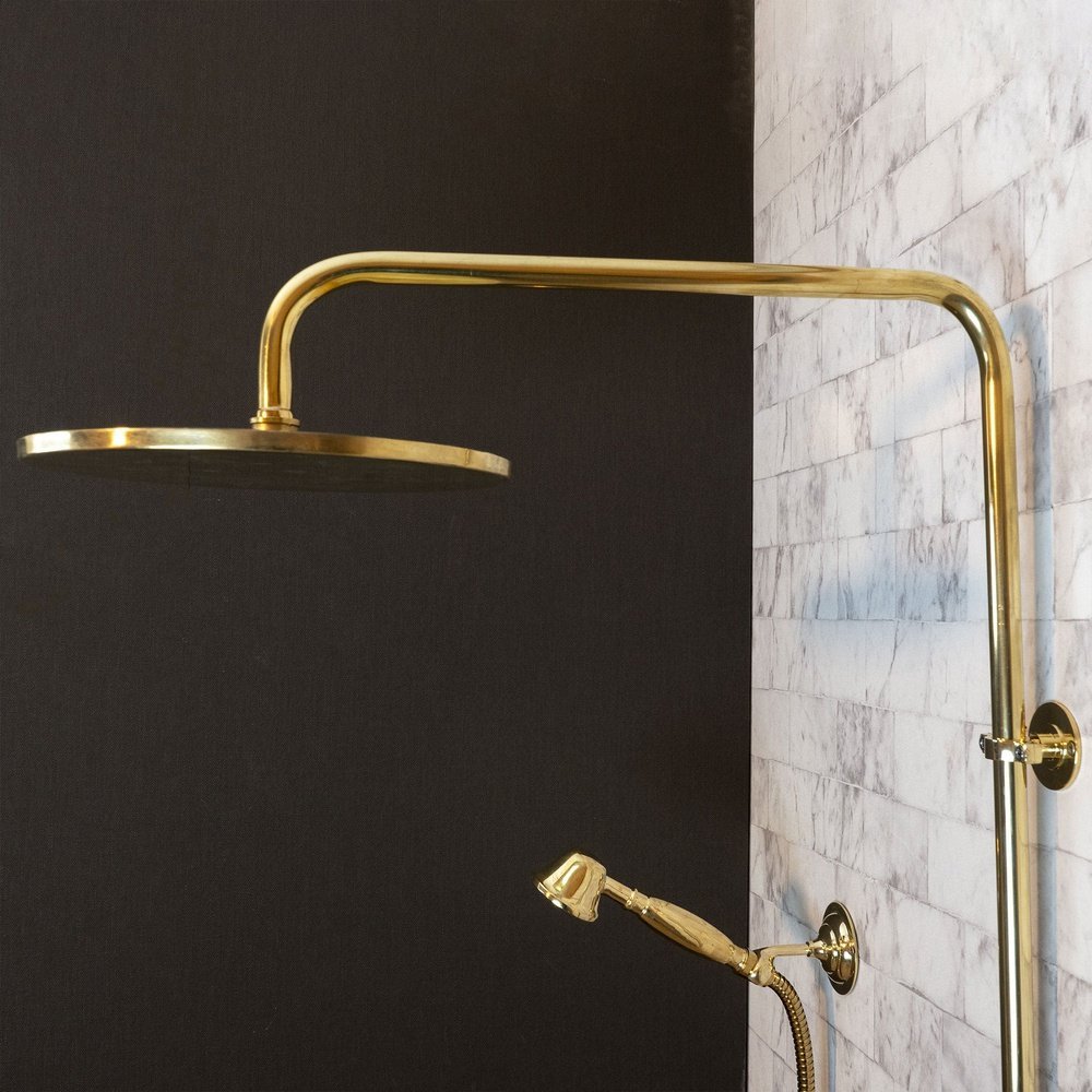 Antique Brass Exposed shower Head with Handheld, Brass Shower System, Round Shower Head BrillianceLine Exposed shower Set