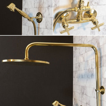 Antique Brass Exposed shower Head with Handheld, Brass Shower System, Round Shower Head BrillianceLine Exposed shower Set