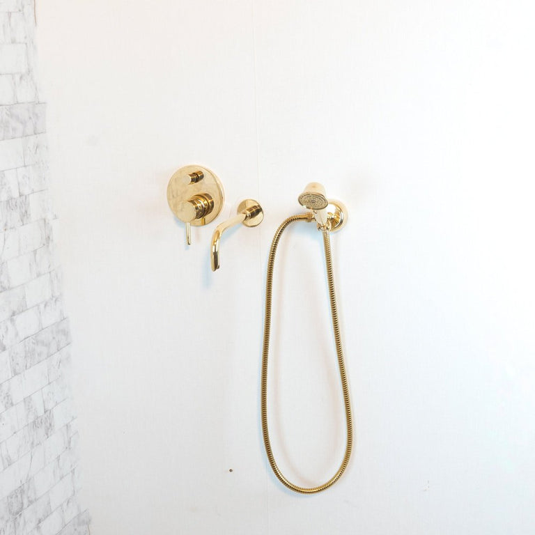 Antique Brass Wall Mount Tub Faucet With Hand Shower - Brassna