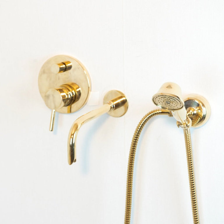 Antique Brass Wall Mount Tub Faucet With Hand Shower - Brassna