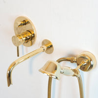 Antique Brass Wall Mount Tub Faucet With Hand Shower - Brassna