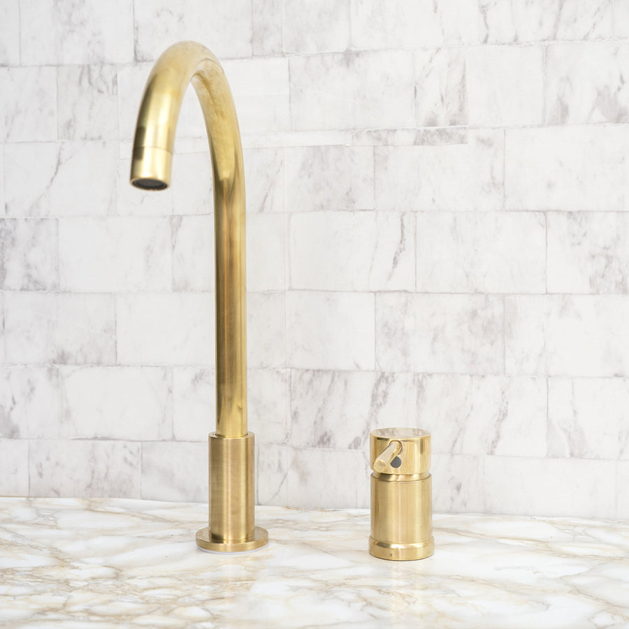  Antique Brass Gooseneck Bathroom Faucet, Unlacquered Brass Deck Mounted Basin Faucet Gleam Lavatory faucet