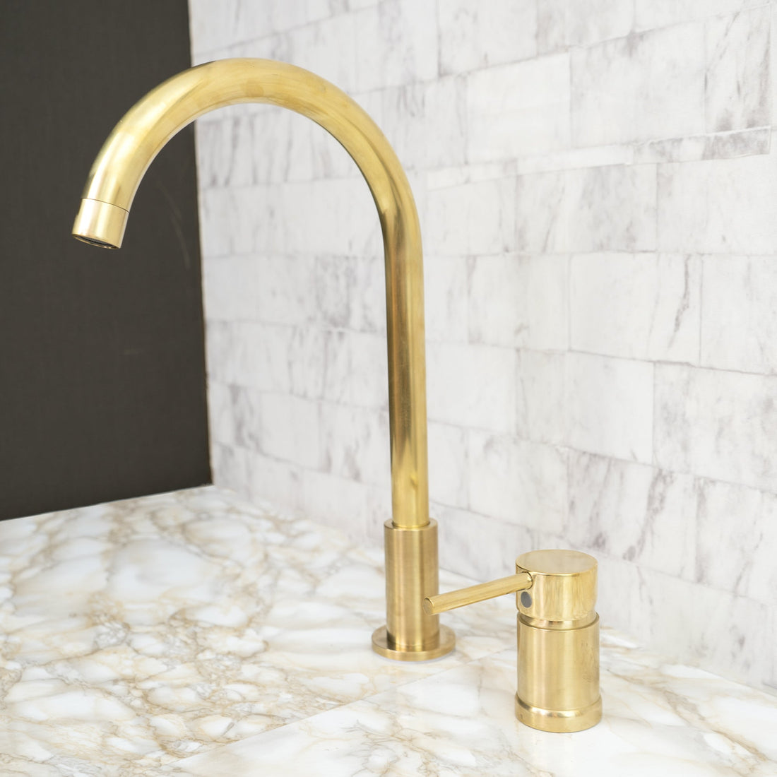  Antique Brass Gooseneck Bathroom Faucet, Unlacquered Brass Deck Mounted Basin Faucet Gleam Lavatory faucet