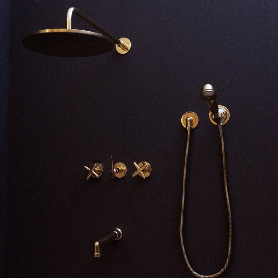 Handcrafted Solid Brass Shower Head And handheld Set, Unlacquered Brass Rain Shower Set Bali Handcrafted Shower