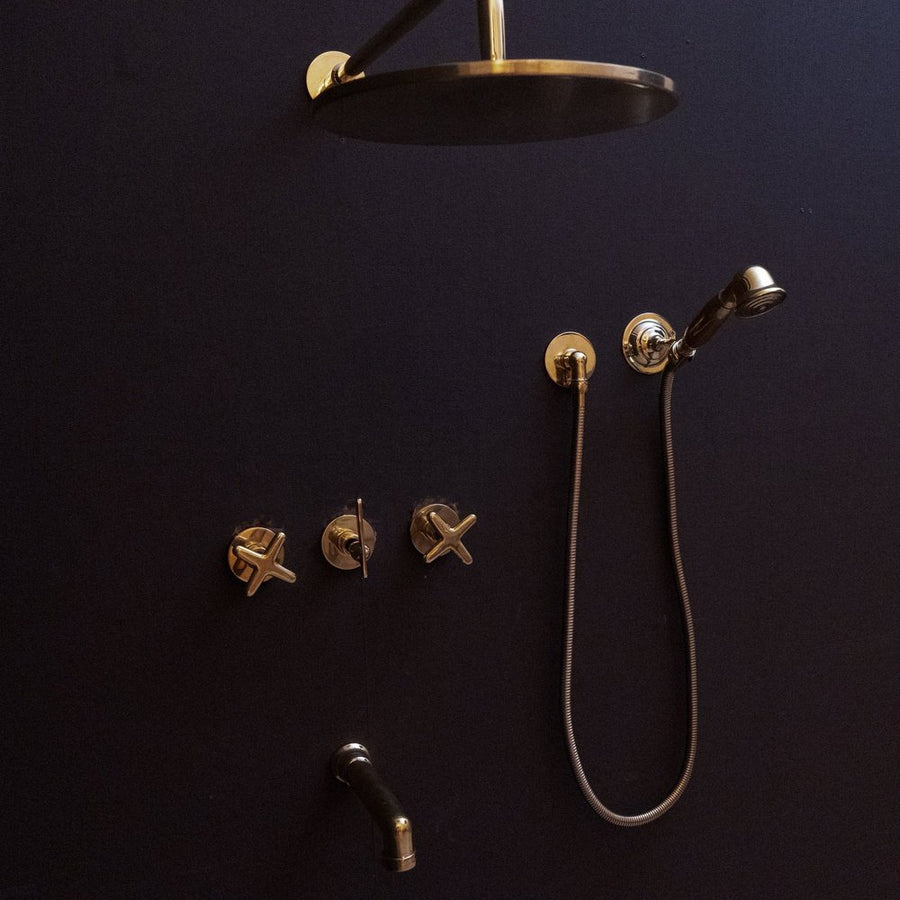 Handcrafted Solid Brass Shower Head And handheld Set, Unlacquered Brass Rain Shower Set Bali Handcrafted Shower