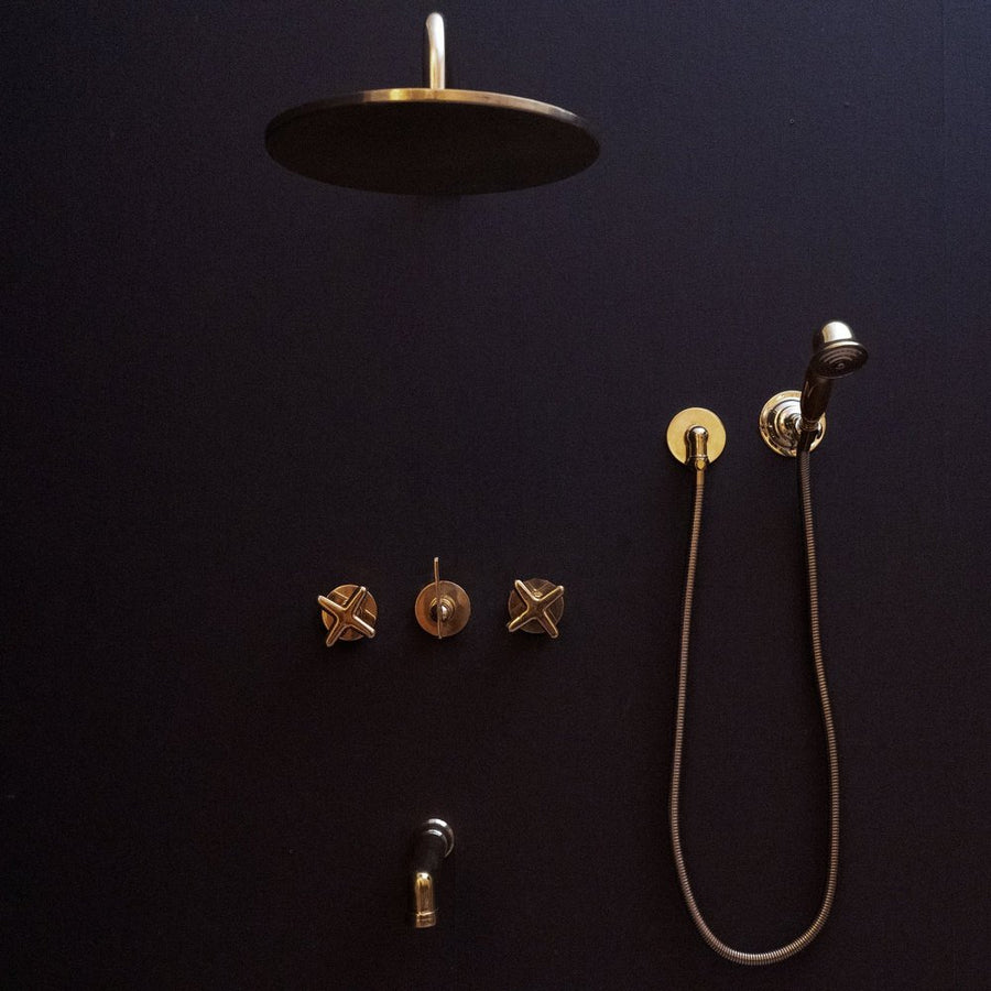 Handcrafted Solid Brass Shower Head And handheld Set, Unlacquered Brass Rain Shower Set Bali Handcrafted Shower