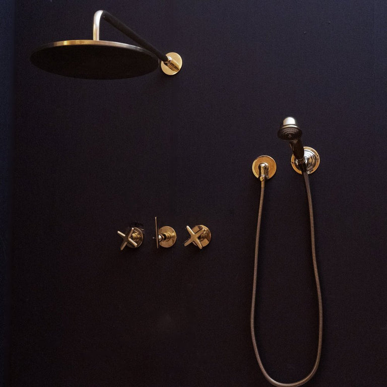 Handcrafted Solid Brass Shower Head And handheld Set, Unlacquered Brass Rain Shower Set Bali Handcrafted Shower