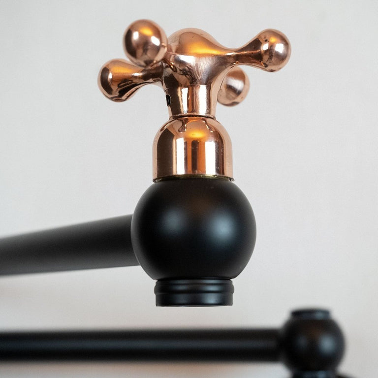 Black Brass Pot Filler Kitchen Faucet With Copper Cross Handles, Unlacquered Solid Brass Kitchen Faucet with Copper Handle Lux Line Pot Filler Faucet
