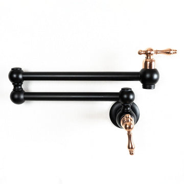 Black Brass Pot Filler Kitchen Faucet With Copper Lever Handle - Brassna