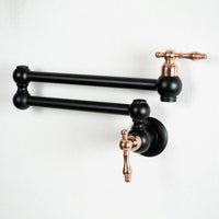 Black Brass Pot Filler Kitchen Faucet With Copper Lever Handle - Brassna