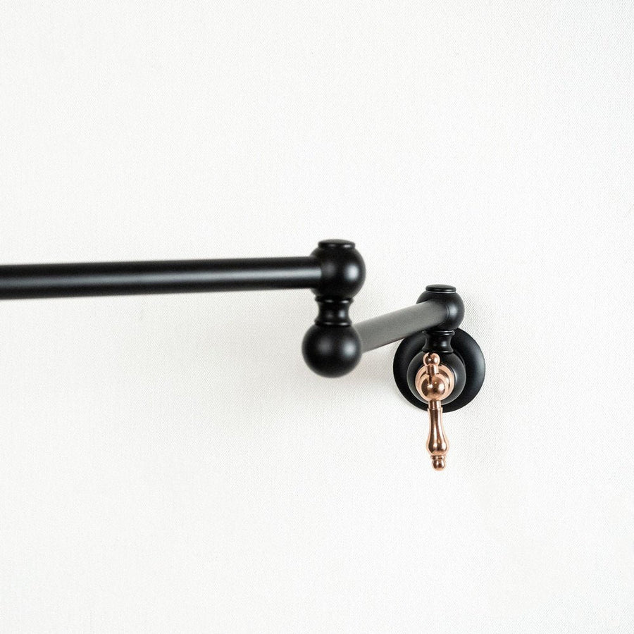 Black Brass Pot Filler Kitchen Faucet With Copper Lever Handle - Brassna