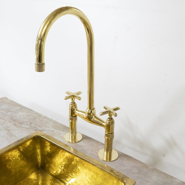 Brass Bridge Faucet With Flat Cross Handles - Brassna