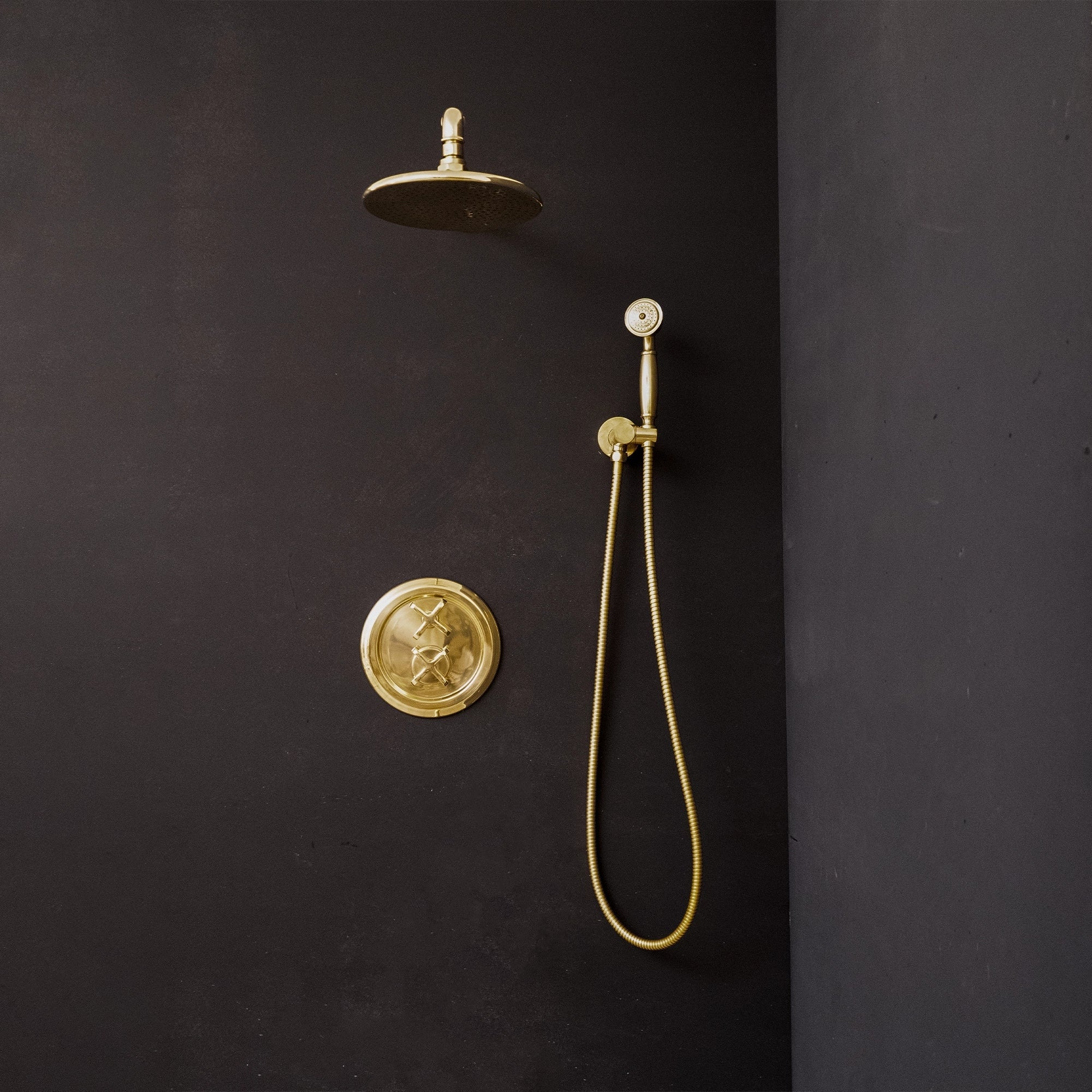 Antique Brass Concealed Shower Head With Arm And Hand Shower ThermoFlex Shower System SP