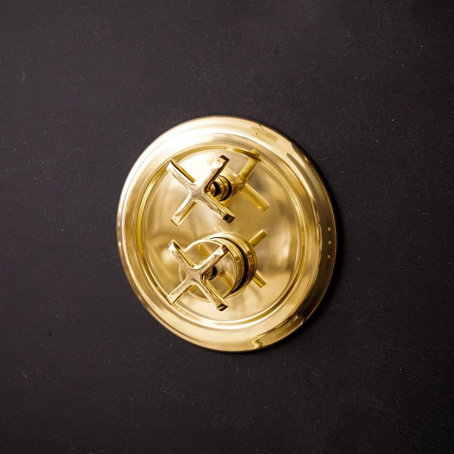 Antique Brass Concealed Shower Head With Arm And Hand Shower ThermoFlex Shower System