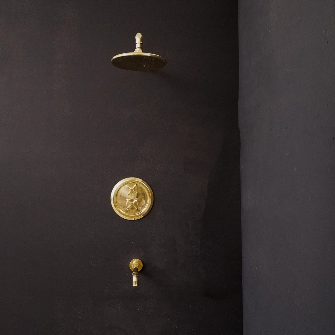 Antique Brass Concealed Shower Head With Arm And Hand Shower ThermoFlex Shower System